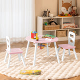 Wood Activity Kids Table and Chair Set with Center Mesh Storage