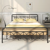Platform Bed with High Headboard and Snap Lock Metal Slats