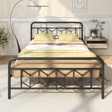 Platform Bed with High Headboard and Snap Lock Metal Slats