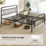 Platform Bed with High Headboard and Snap Lock Metal Slats