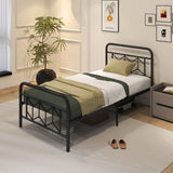 Platform Bed with High Headboard and Snap Lock Metal Slats