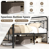 Platform Bed with High Headboard and Snap Lock Metal Slats