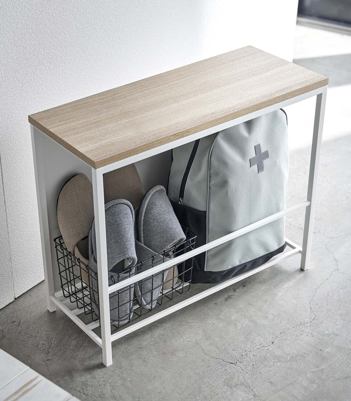 Entryway Storage Organizer & Bench (18" H)  - Steel + Wood