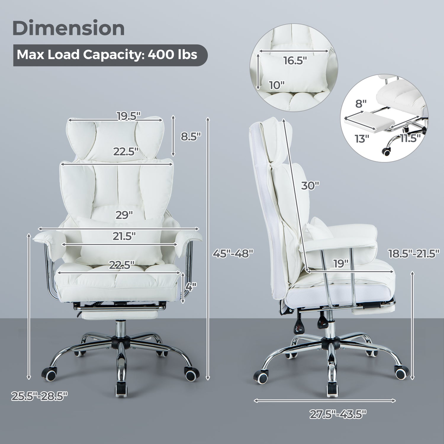 PU Leather Home Office Chair 400 lbs High Back Executive Chair-White