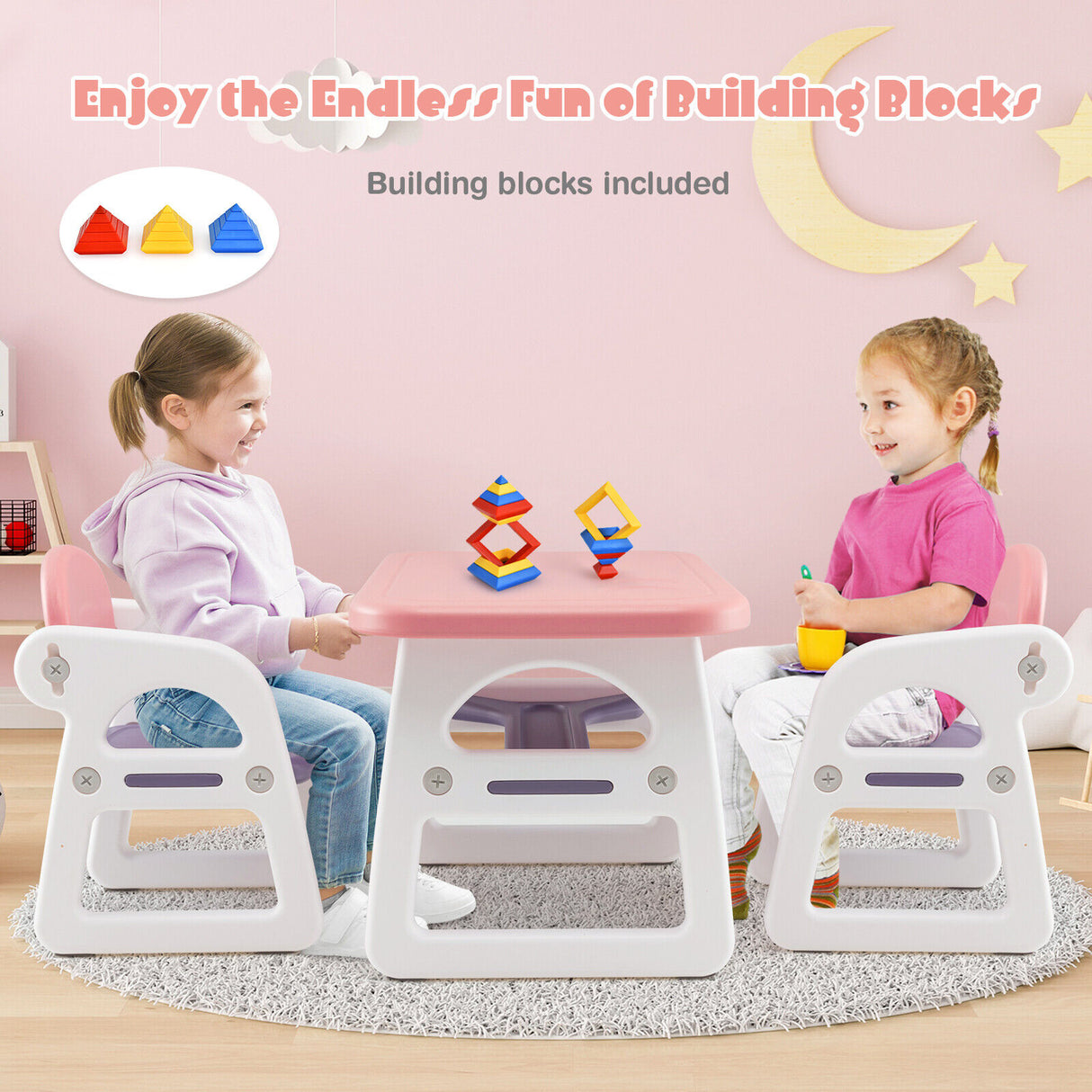 Kids Table and Chair Set with Building Blocks