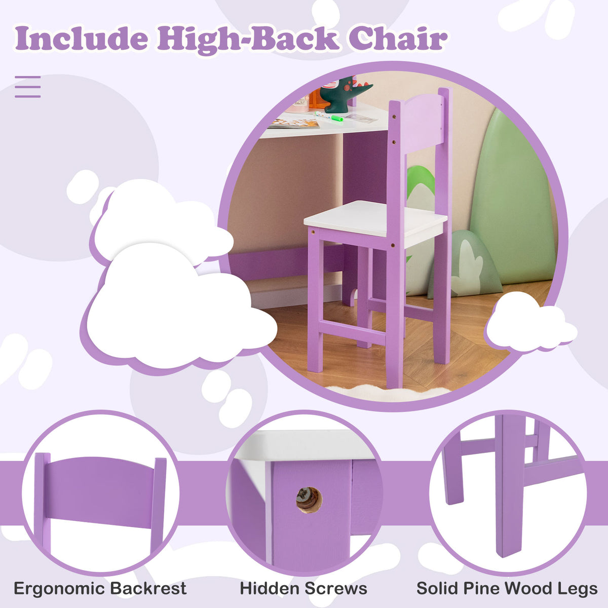 Kids Table and Chair Set for Arts  Crafts  Homework  Home School