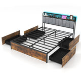 Twin/Full/Queen Bed Frame with LED Lights  Upholstered Headboard and 4 Storage Drawers
