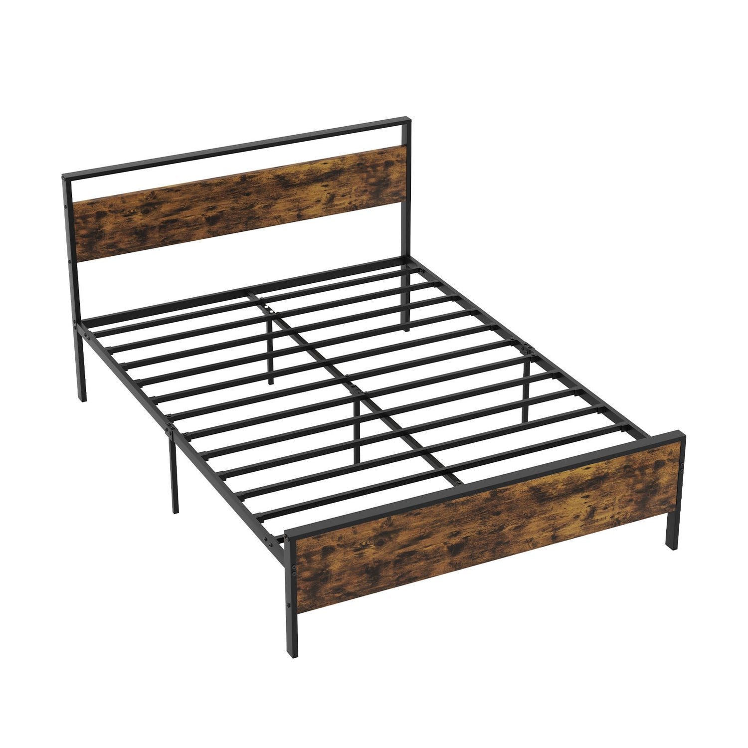 Twin Metal Bed Frame Industrial Platform Bed with Wooden Headboard