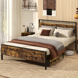 Twin Metal Bed Frame Industrial Platform Bed with Wooden Headboard