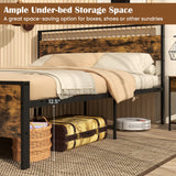 Twin Metal Bed Frame Industrial Platform Bed with Wooden Headboard