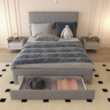 Full/Queen Size Upholstered Bed Frame with Drawer and Adjustable Headboard