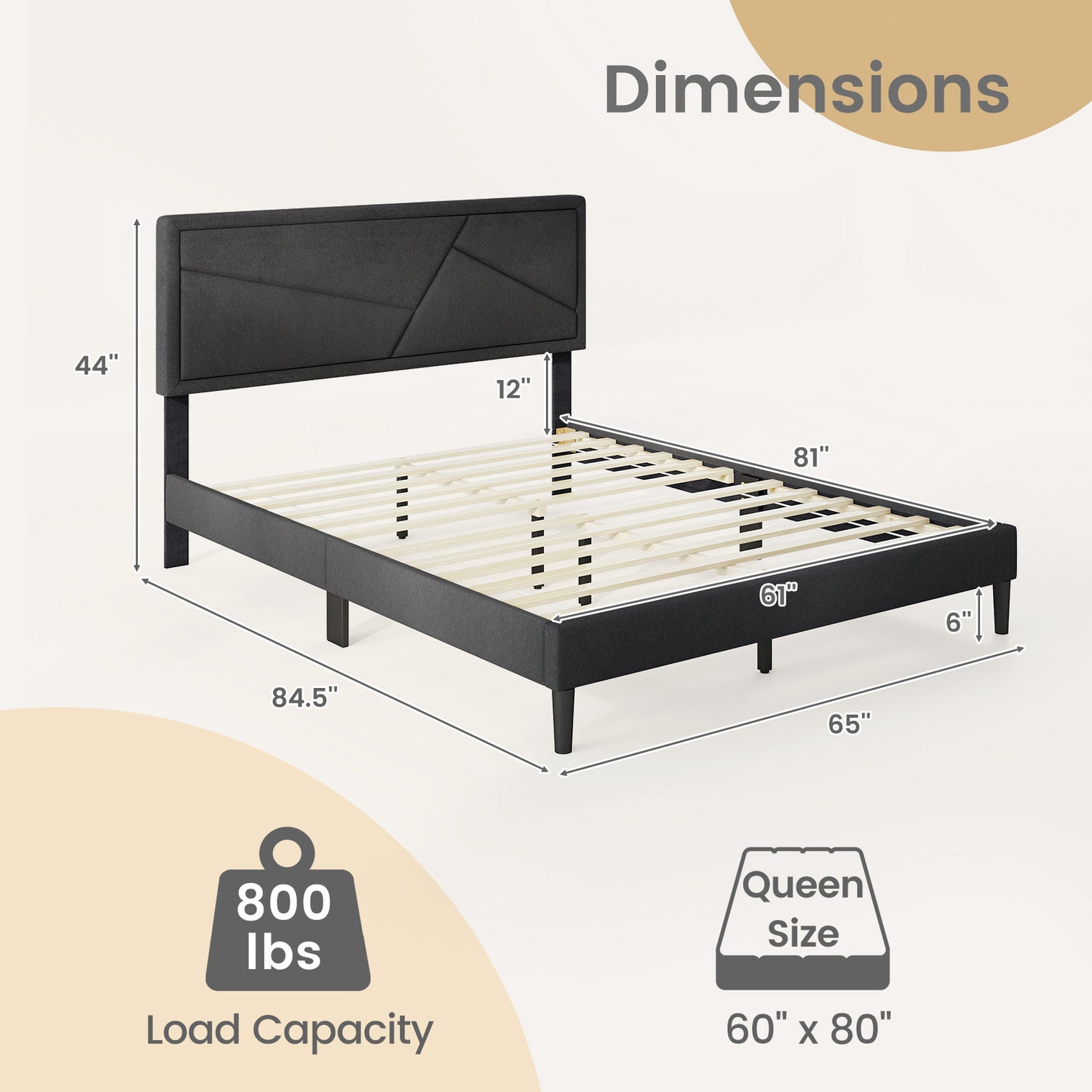 Twin/Full/Queen Size Upholstered Platform Bed Frame with High Headboard