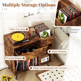Record Player Stand with Power Outlet-Rustic Brown