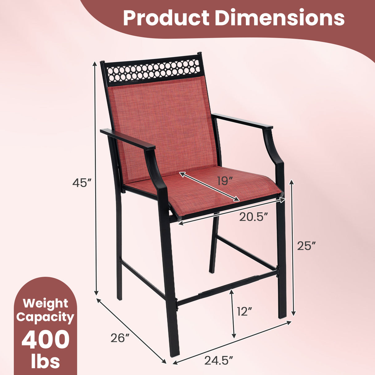 Outdoor Counter Stools Set of 2 Heavy-Duty Barstools with Footrest and Armrests