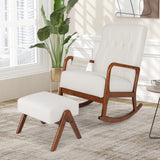 Rocking Chair with Ottoman and Solid Rubber Wood Frame and Padded Cushion