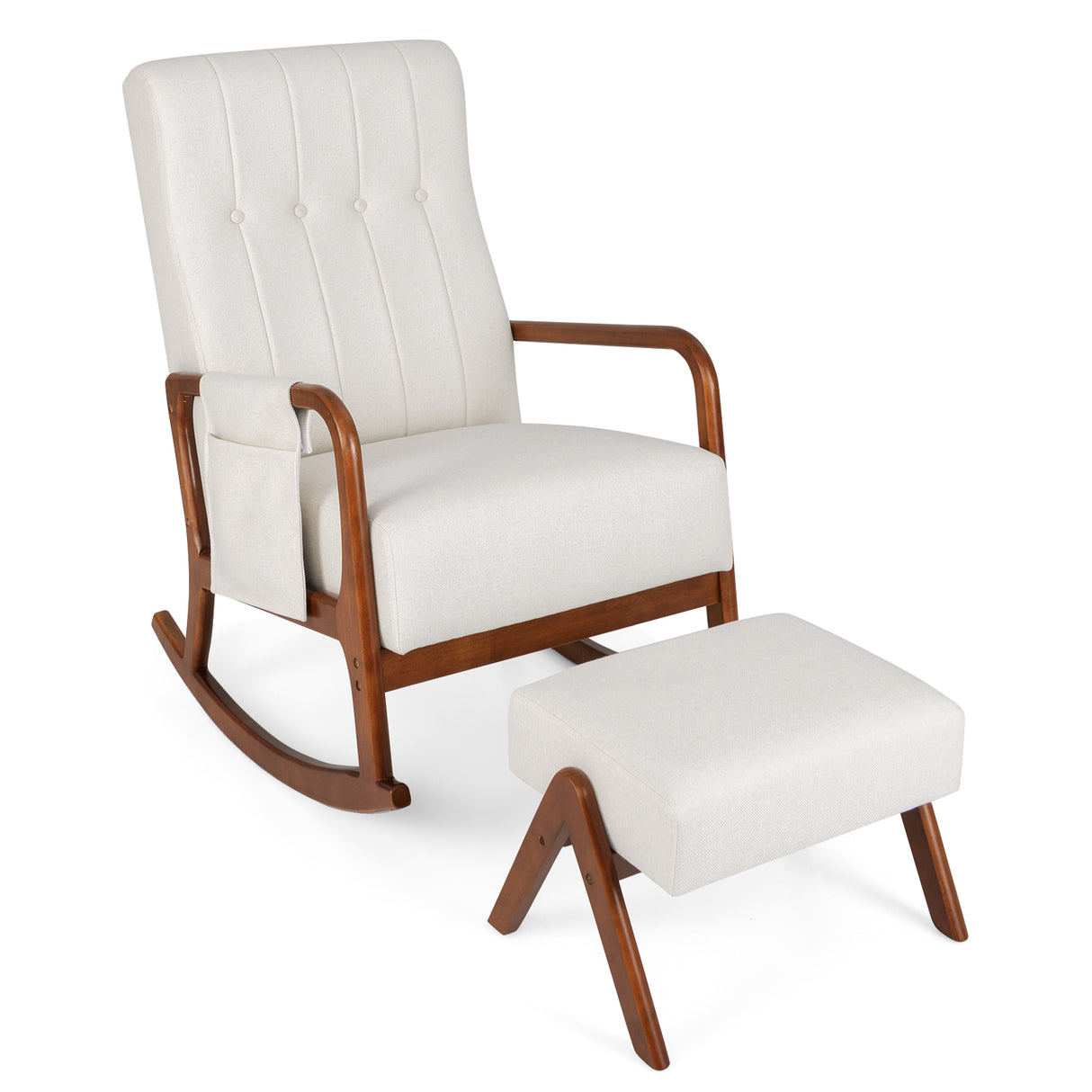 Rocking Chair with Ottoman and Solid Rubber Wood Frame and Padded Cushion