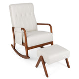 Rocking Chair with Ottoman and Solid Rubber Wood Frame and Padded Cushion