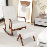 Rocking Chair with Ottoman and Solid Rubber Wood Frame and Padded Cushion
