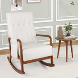 Rocking Chair with Ottoman and Solid Rubber Wood Frame and Padded Cushion