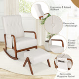 Rocking Chair with Ottoman and Solid Rubber Wood Frame and Padded Cushion