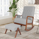 Rocking Chair with Ottoman and Solid Rubber Wood Frame and Padded Cushion