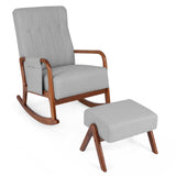 Rocking Chair with Ottoman and Solid Rubber Wood Frame and Padded Cushion