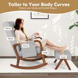 Rocking Chair with Ottoman and Solid Rubber Wood Frame and Padded Cushion