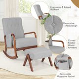 Rocking Chair with Ottoman and Solid Rubber Wood Frame and Padded Cushion