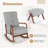 Rocking Chair with Ottoman and Solid Rubber Wood Frame and Padded Cushion