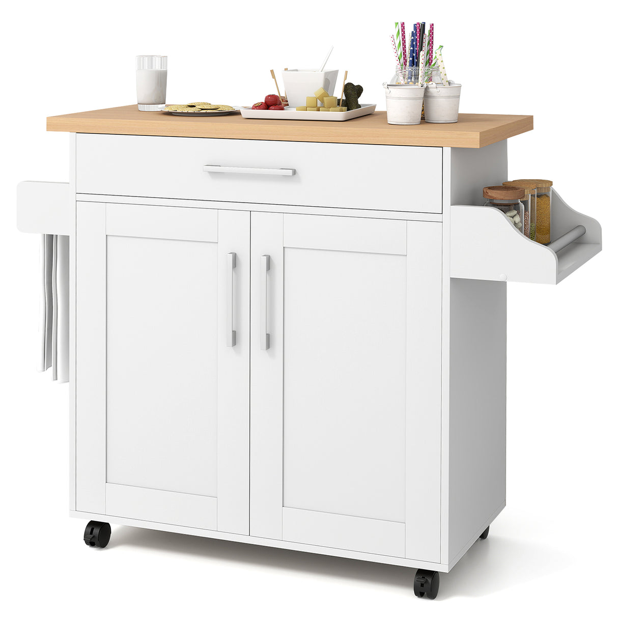 Rolling Kitchen Island Cart with Towel and Spice Rack
