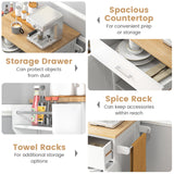 Utility Rolling Storage Cabinet Kitchen Island Cart with Spice Rack-White