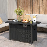 50000 BTU 2 Inch ropane Gas Fire Pit Table with Wind Guard and Glass Rocks