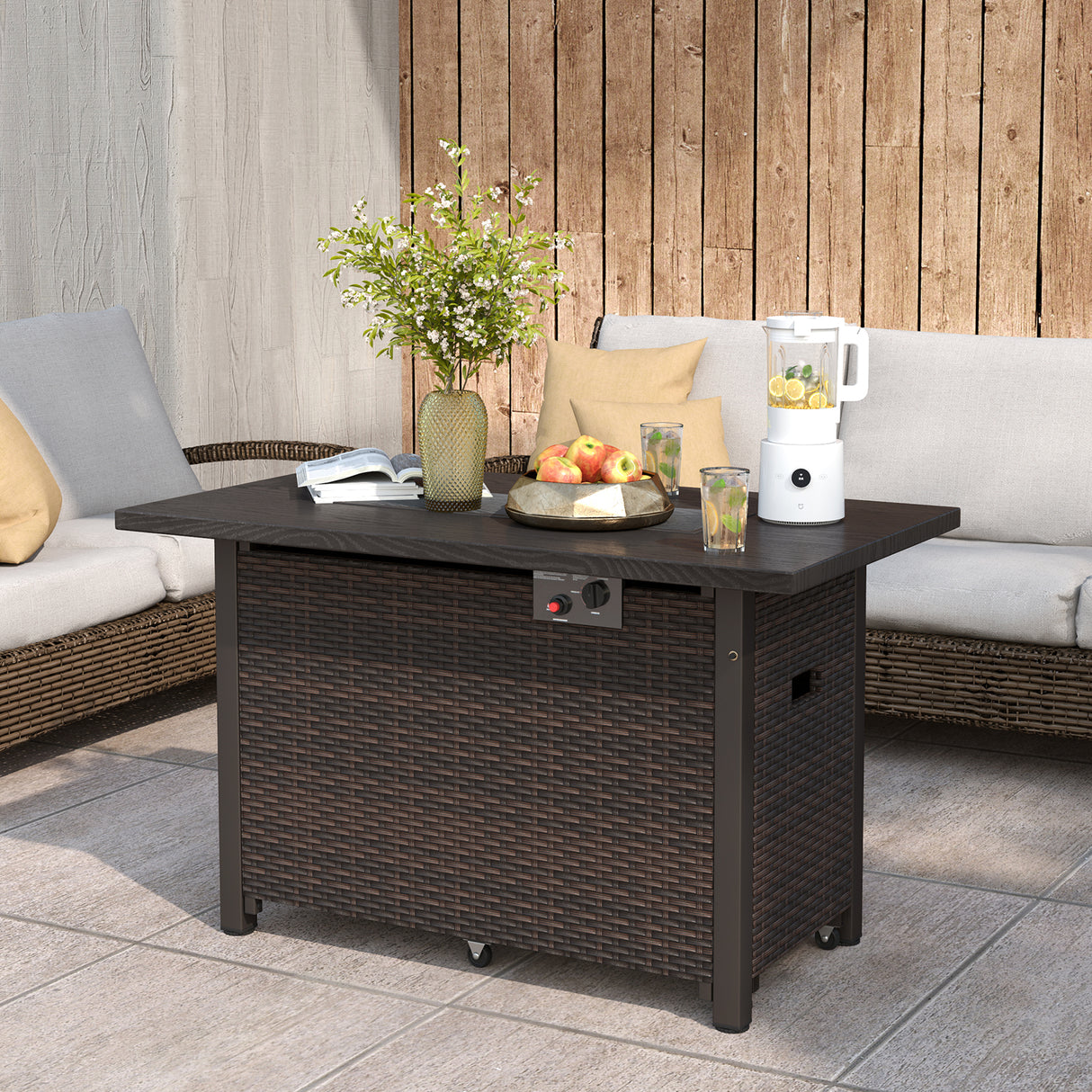 50000 BTU 2 Inch ropane Gas Fire Pit Table with Wind Guard and Glass Rocks