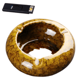 Round Glossy Ceramic Ashtrays + Flameless Lighter (BROWNISH)