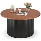Round Coffee Table with Solid Wood Frame and Wooden Top-Walnut