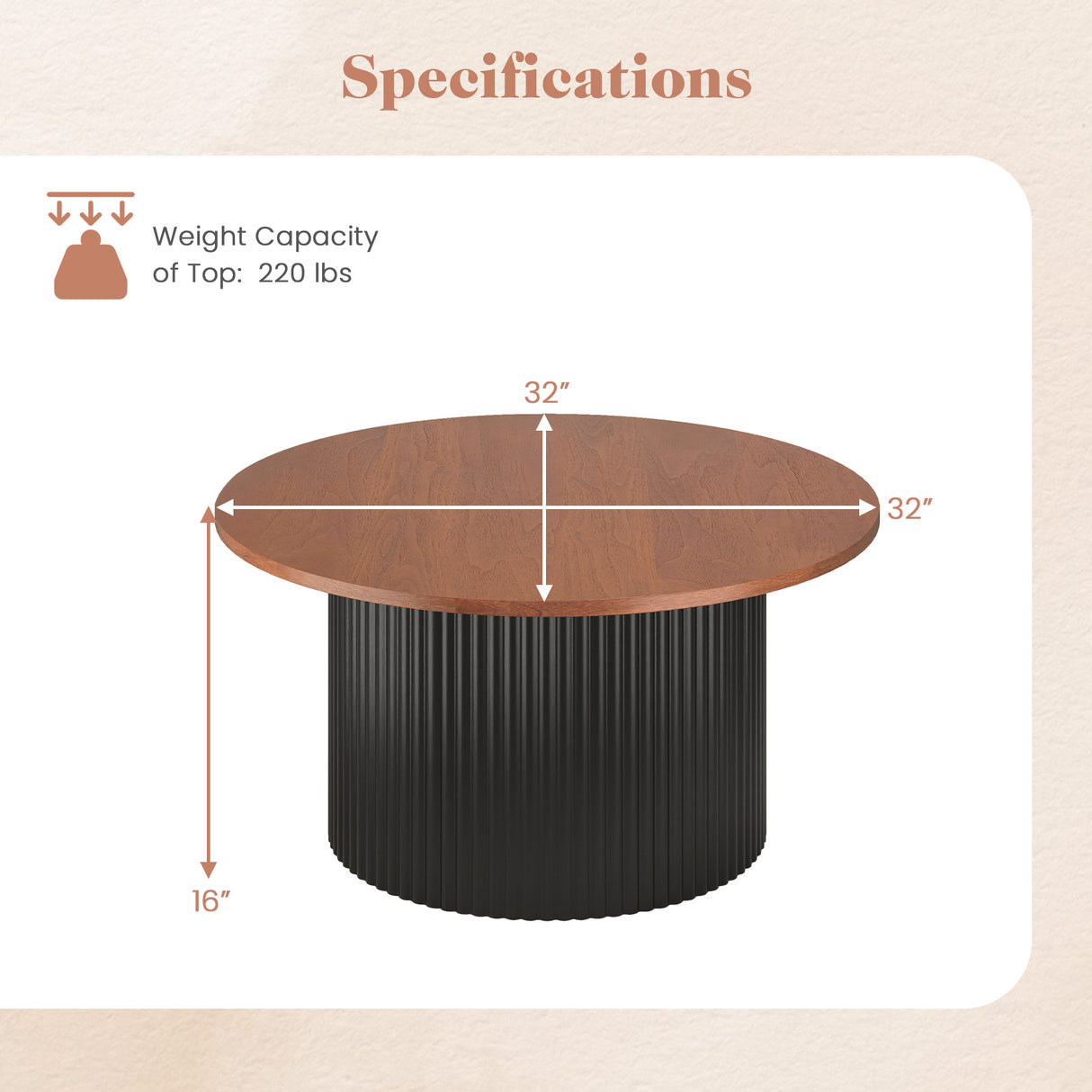Round Coffee Table with Solid Wood Frame and Wooden Top-Walnut
