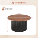 Round Coffee Table with Solid Wood Frame and Wooden Top-Walnut