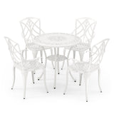 Set of 4 Cast Aluminum Patio Dining Chairs with Armrests and Decorative Patterns