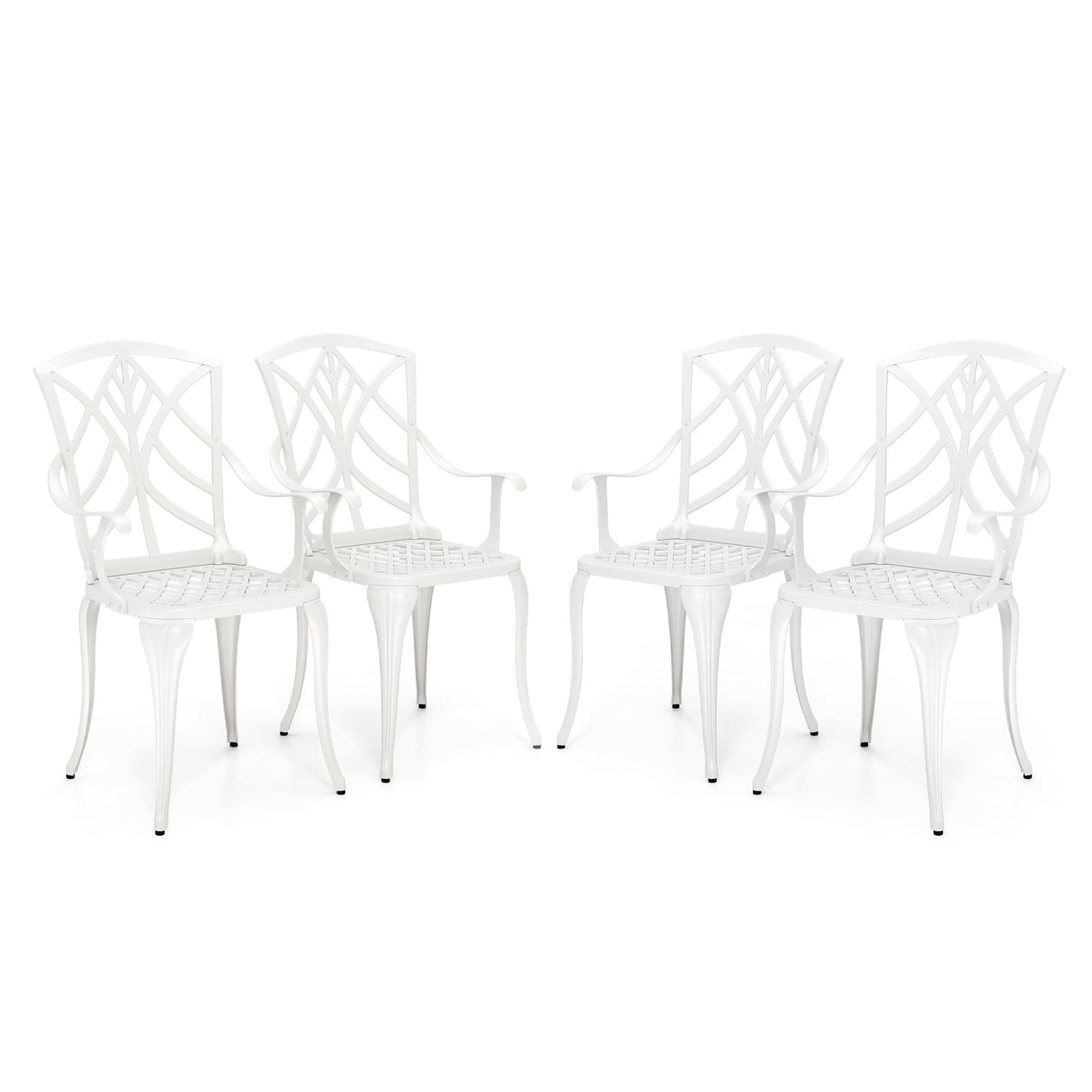 Set of 4 Cast Aluminum Patio Dining Chairs with Armrests and Decorative Patterns