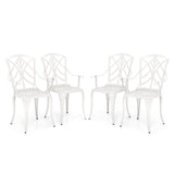 Set of 4 Cast Aluminum Patio Dining Chairs with Armrests and Decorative Patterns