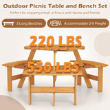 6-Person Round Picnic Table Set with 3 Built-in Benches and Umbrella Hole