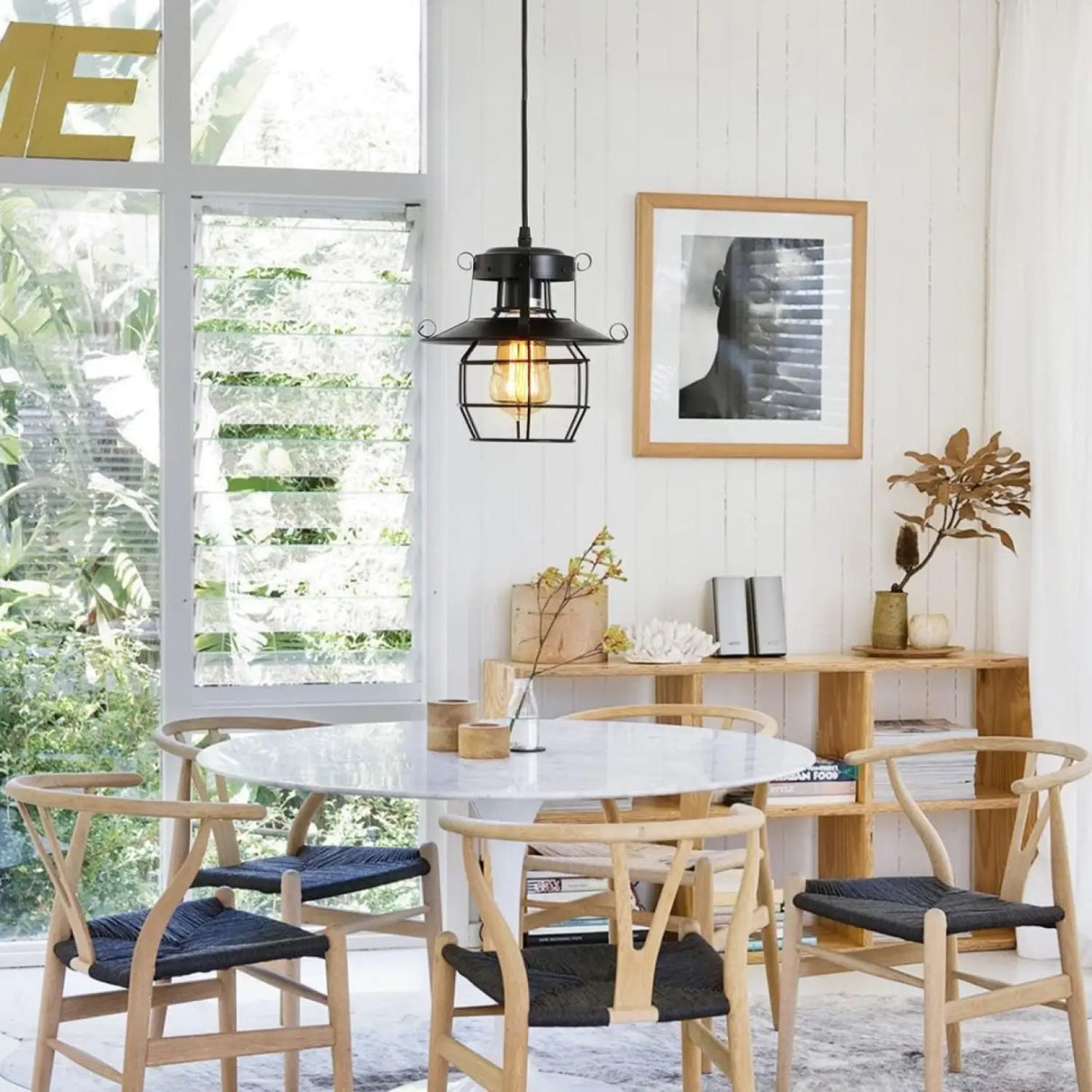 Rustic Black Pendant Light for Island with Adjustable Cage Design