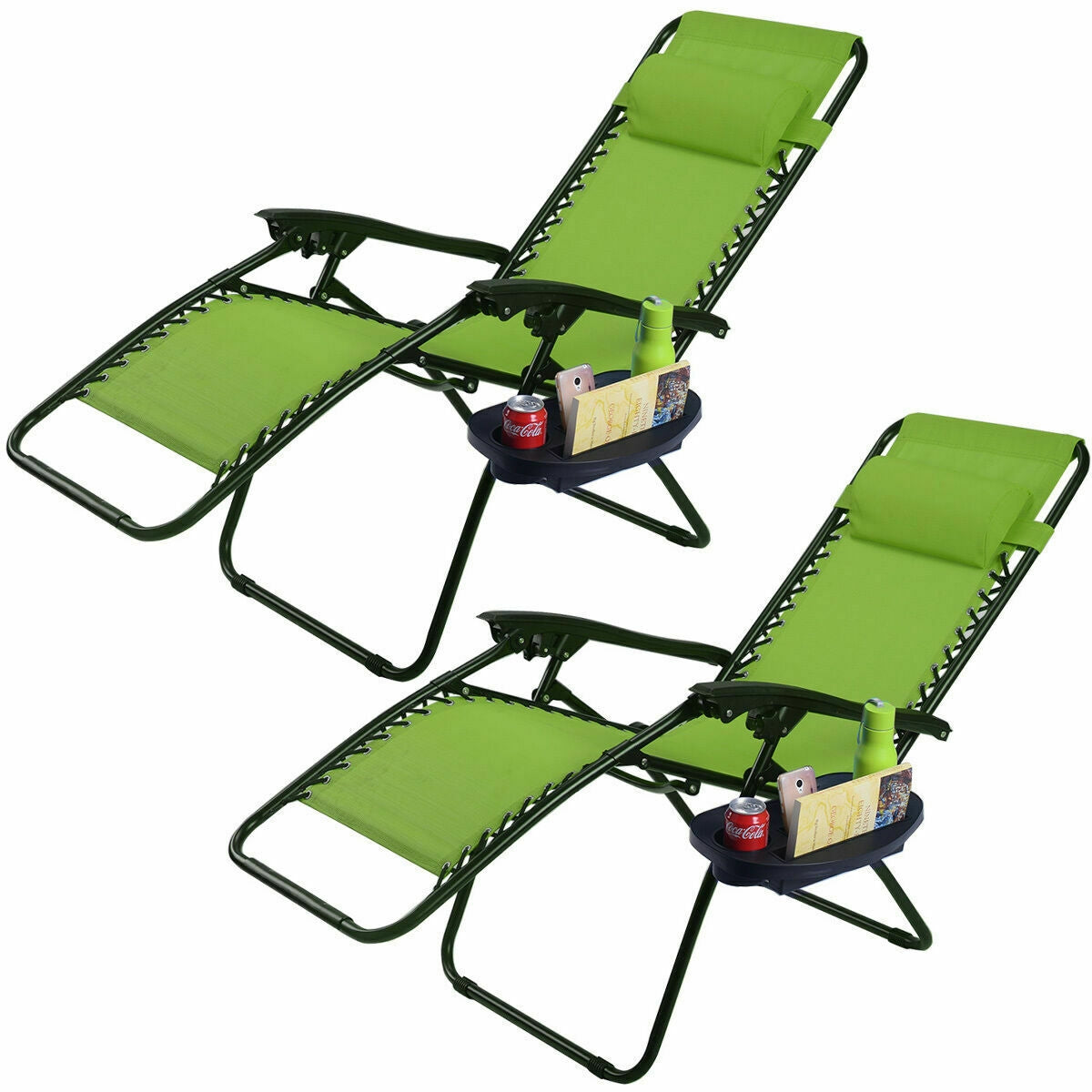 2 Pieces Folding Recliner Zero Gravity Lounge Chair