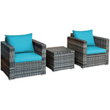 3 Pcs Patio Rattan Furniture Bistro Sofa Set with Cushioned