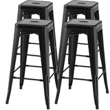 30 Inch Bar Stools Set of 4 with Square Seat and Handling Hole-Black