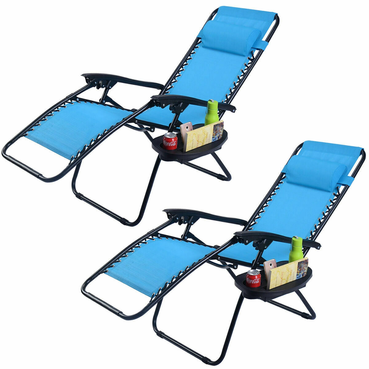 2 Pieces Folding Recliner Zero Gravity Lounge Chair