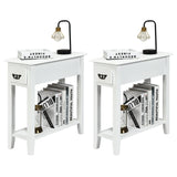 2 Pieces 2 Tier Sofa Side End Table with Drawer and Open Shelf