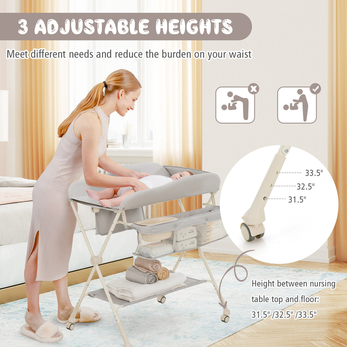 Baby Diaper Changing Table with Water Basin Wheel