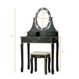 3 Drawers Lighted Mirror Vanity Dressing Table Stool Set-Black