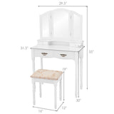Simple Vanity Set with Tri-Folding Mirror Drawers and Storage Shelf